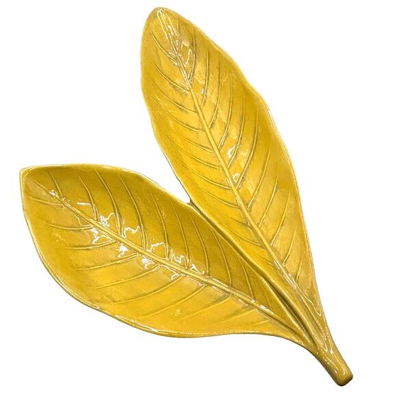 Vietri Made in Italy Leaf 2 Part Yellow Stoneware Serving Dish Platter 13" x 8" - Picture 1 of 5